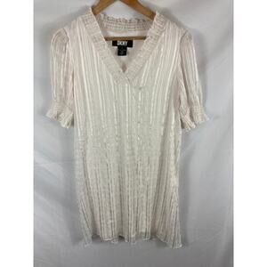 DKNY Shimmer Smocked V Neck Shift Dress size 4